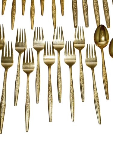 Bouquet Dorato Posate Oro Placcato, + Acciaio Inox Giappone 36 Pezzi - Foto 3 di 8