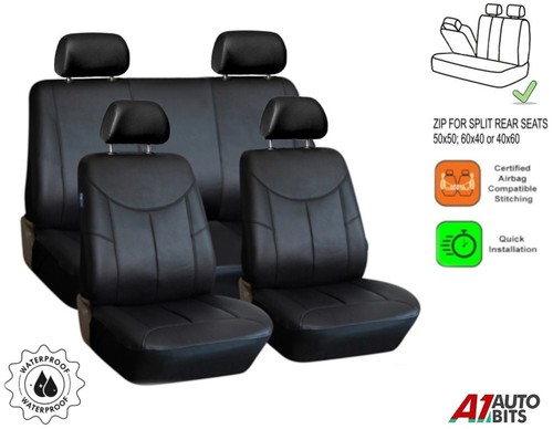 Car Seat Covers Full Set Black Leatherette Protectors Rear Split For Nissan HQ