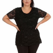 Nouvelle Ladies Womens Plus Size Sequins Floral Lace Ladies Party Xmas Tunic Top