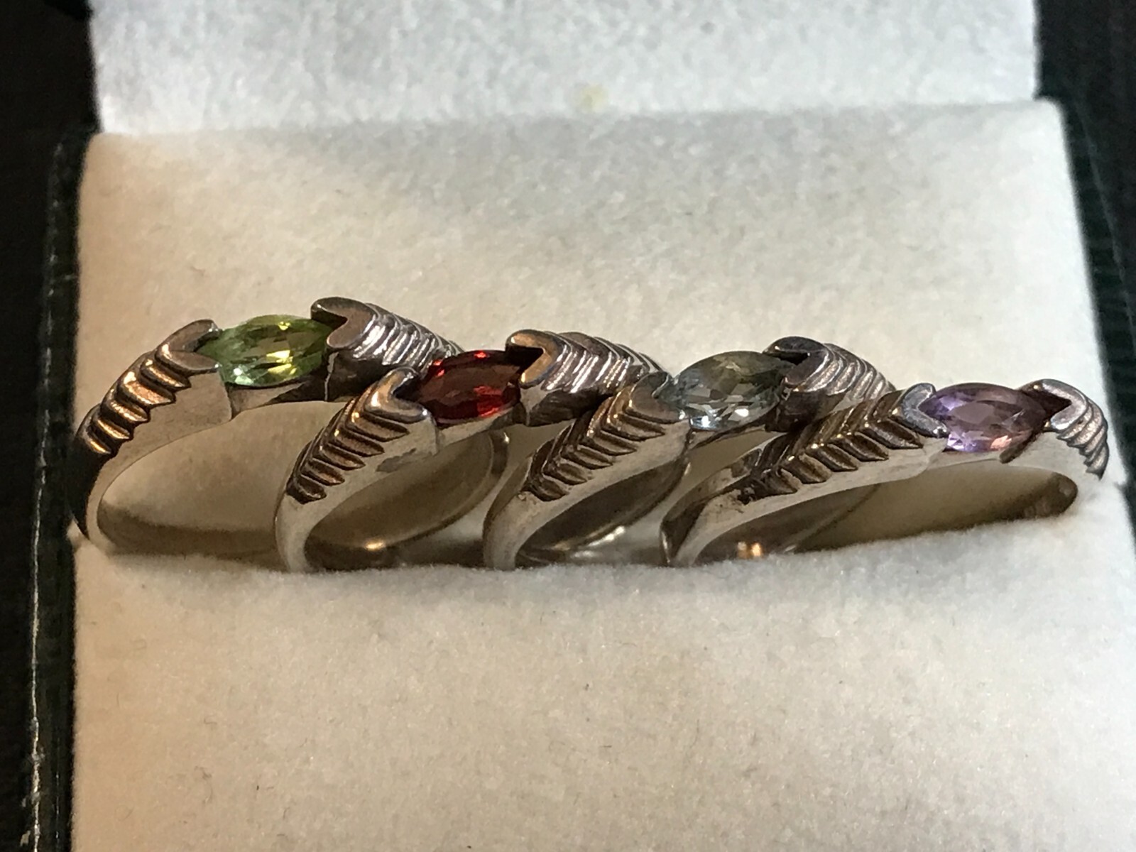 Set 4 Sterling Silver Stackable Gemstone Birthsto… - image 2