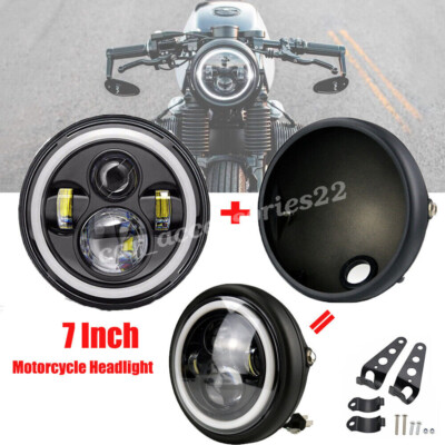 7 Zoll Motorrad LED Scheinwerfer Hi/Lo Projektor mit Gehäuse + Halterung Harley