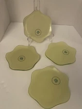 Annieglass Light Green Rare Scalloped   4 Plates Signed Vintage 1997