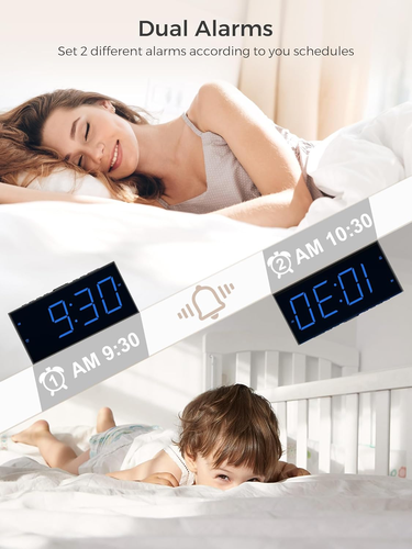 Digital Dual Alarm Clock for Bedroom, Large Display Bedside with Battery Backup, - Picture 3 of 12
