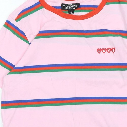Topshop Womens Pink Striped Cotton Basic Polo Size 10 Crew Neck - Love - Picture 6 of 10