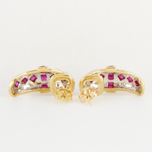 Earrings (18k gold) with rubies and diamonds - Picture 3 of 4