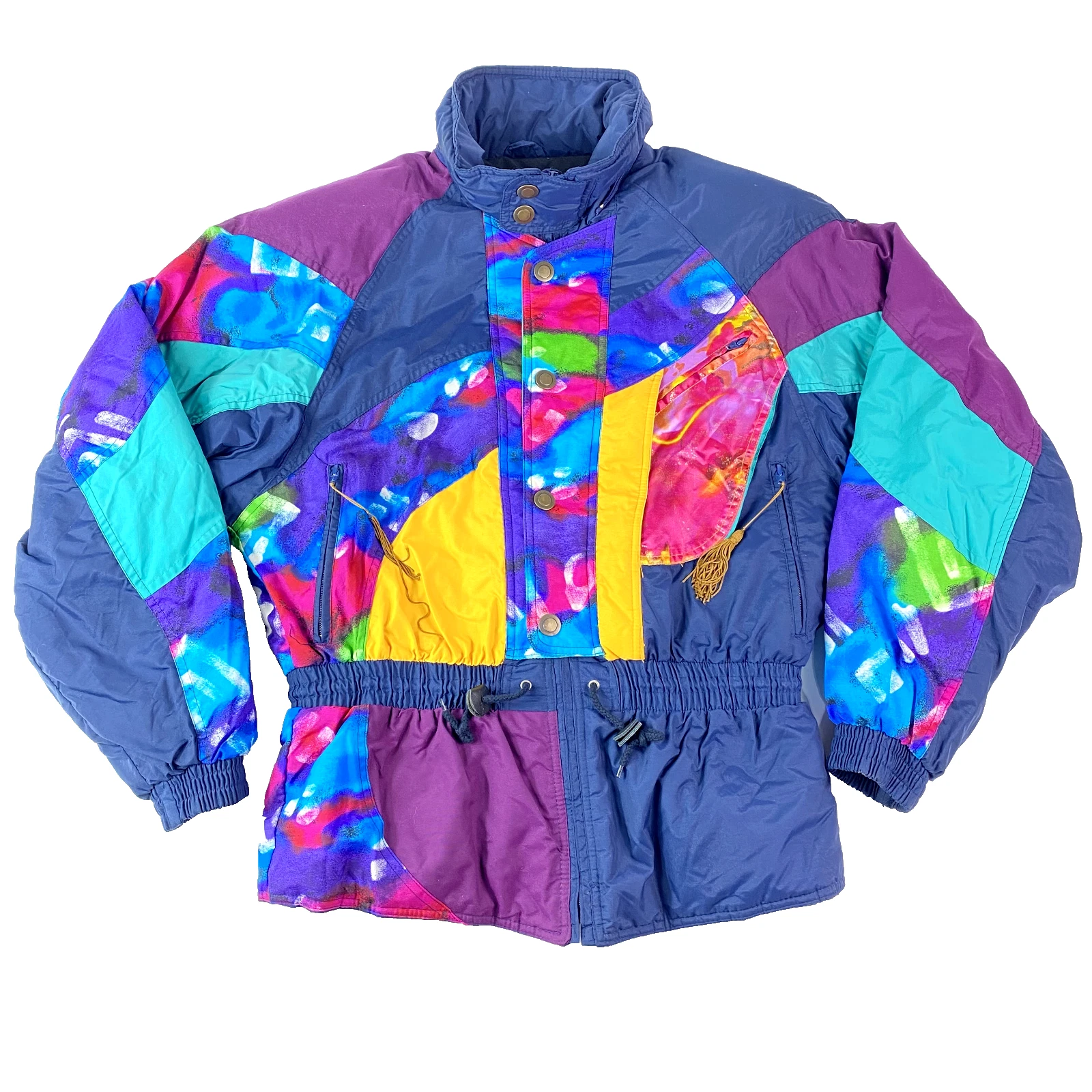 Vtg Ski Snow Jacket Retro Colorblock Sm Neon Sport Pro Player Parka Drawstring