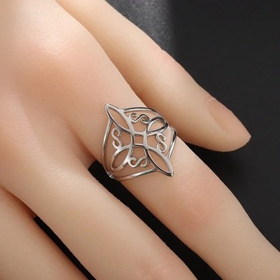 Witch Knot Stainless Steel Ring for Women Wiccan Cross Celtics Knot Rings