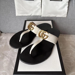 Sandales mules GUCCI Frat GG Marmont cuir blanc EU35/US5 authentiques