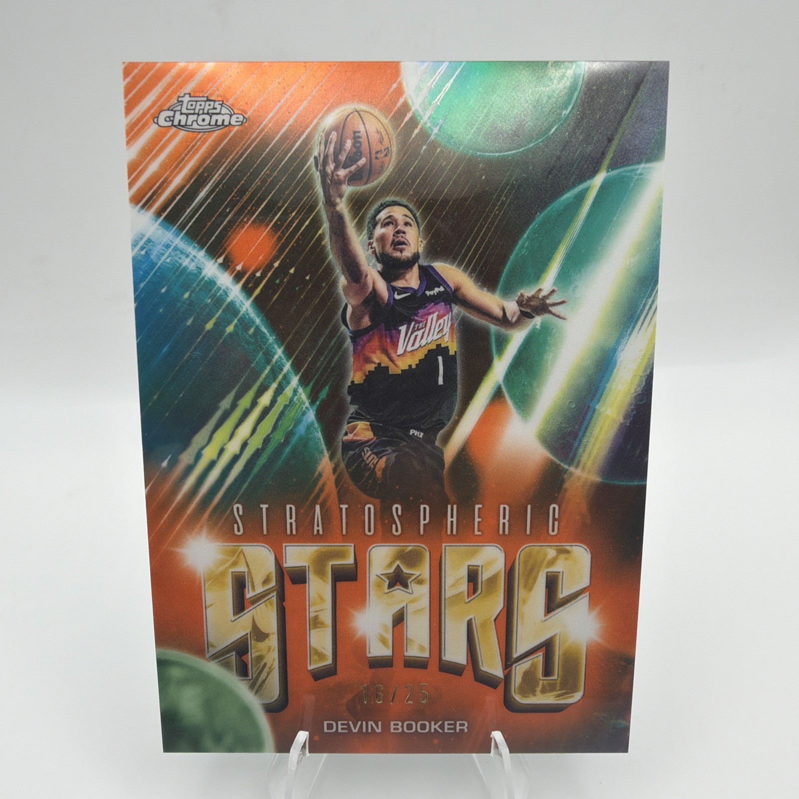 2025-26 TOPPS CHROME UPDATE DEVIN BOOKER STRATOSPHERIC STARS ORANGE 16/25 SUNS
