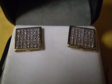 Pair of 10K Yellow Gold Ladies 49 Diamond Square Earrings w/Backs   1.7 grams