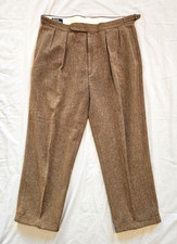 Polo Ralph Lauren USA Herringbone Tweed Pleated Pants Side Tab Cuffed 36x29