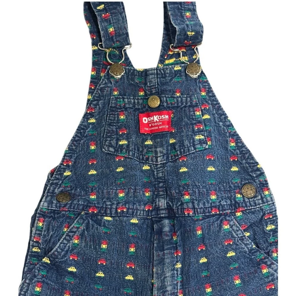 Vintage Oshkosh B’Gosh Cars Denim Traffic Lights Shorts Overalls USA Made 4T - Image 3 of 4