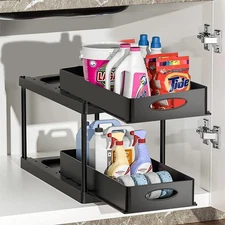 Under Sink Organizer Sliding Drawer Rack for Kitchen Bathroom Storage – Black