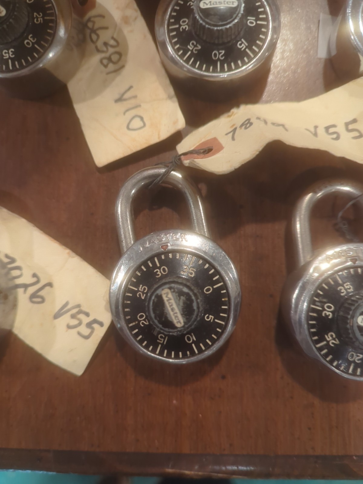 Set of 6 Vtg Master Lock Combination Padlock Black  Dial w/Code Work