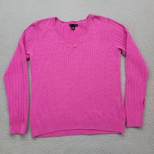 Tommy Hilfiger Sweater Womens Medium Pink V-Neck Cable Knit Pullover