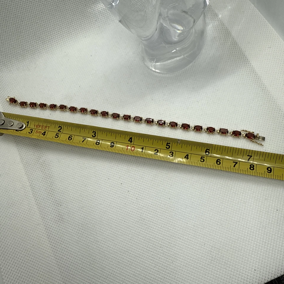 Brazalete de piedras preciosas granate oro amarillo 14k 7,5" 8gr Foto 3 de 4