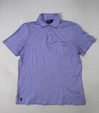Polo Ralph Lauren Men Large Custom Slim Fit Blue Cotton Linen Blend Polo Shirt