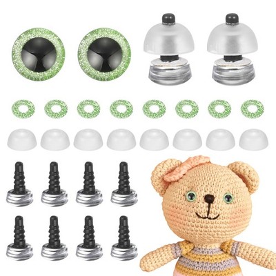12 Pcs Glitter Safety Eyes, 9mm Plastic 3D Crochet Doll Eyes, Light Green