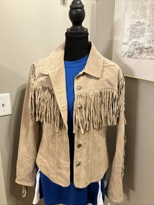 J. Marco Women's Tan Suede Western Fringe Jacket, Size Medium