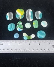 Fused Glass lot of 12 Turquoise White Yellow Hand Made Crafted Great 4 Jewelry