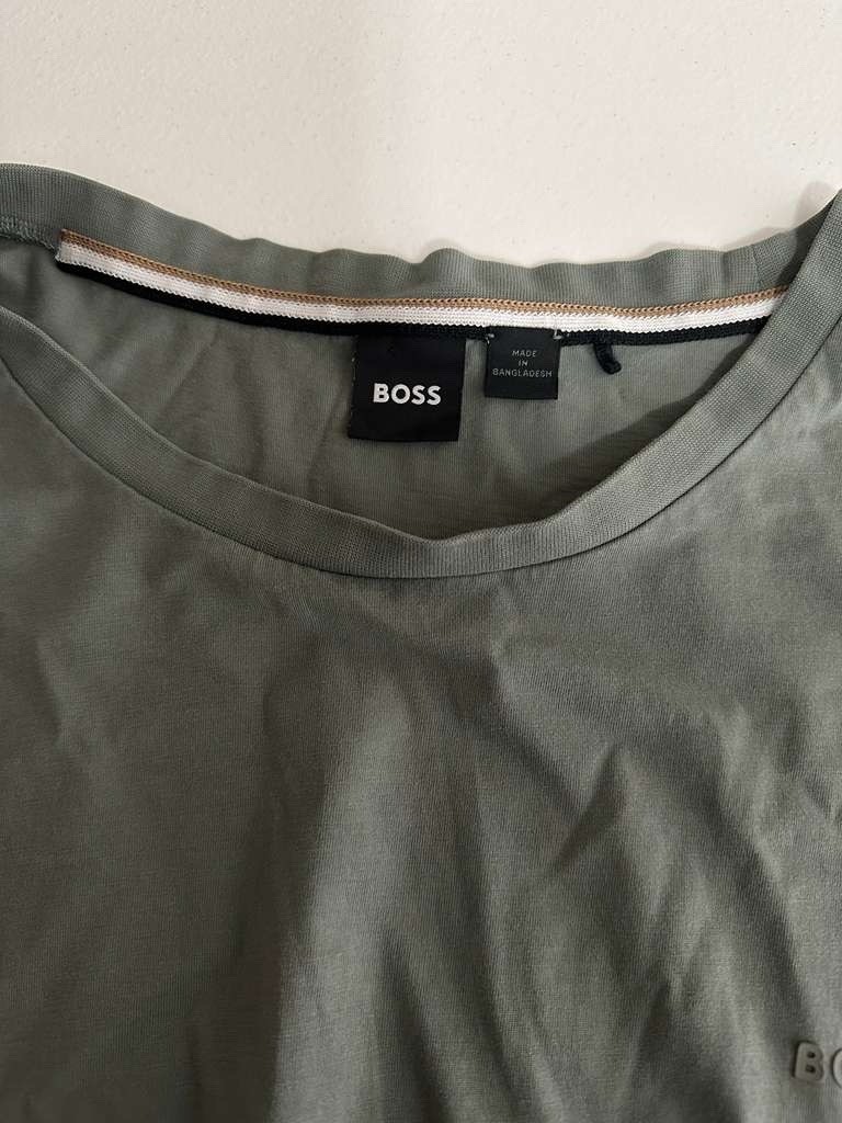 Boss T-Shirt Men Size 4XL Green Solid Tee Casual Minimalist Premium Cotton Top