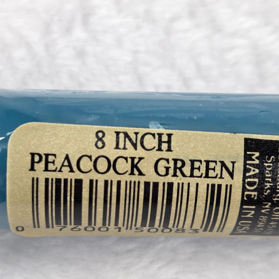 Lote de 6 velas formales vintage Candle-lite 8" verde pavo real sin abrir EE. UU. Foto 3 de 4