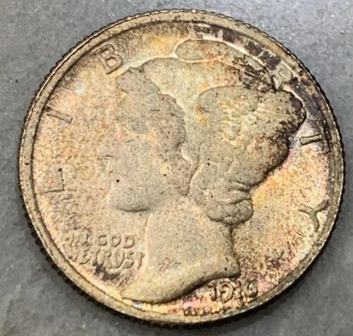 1916-D 10C Mercury Silver Dime Series Key Lightly Toned Extra Fine XF+ Scarce!