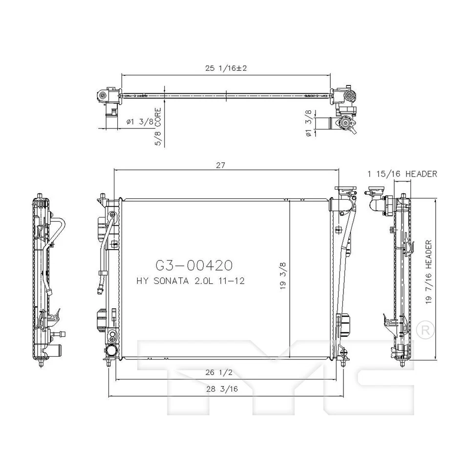 Conjunto de radiador TYC 13189 para 11-15 Hyundai Kia Optima Sonata Foto 3 de 4