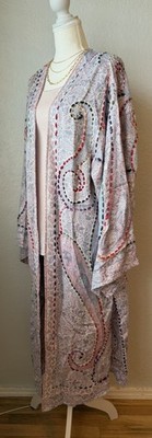 NWT Raj Red Pink Blue Paisley Embroidered Kimono Long Sleeve One Size