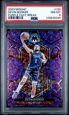 2023 PANINI MOSAIC #125 DEVIN BOOKER PURPLE FAST BREAK /50 - PSA 8