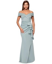 XSCAPE Scuba Off-The-Shoulder Gown Sage 10 | MSRP $279