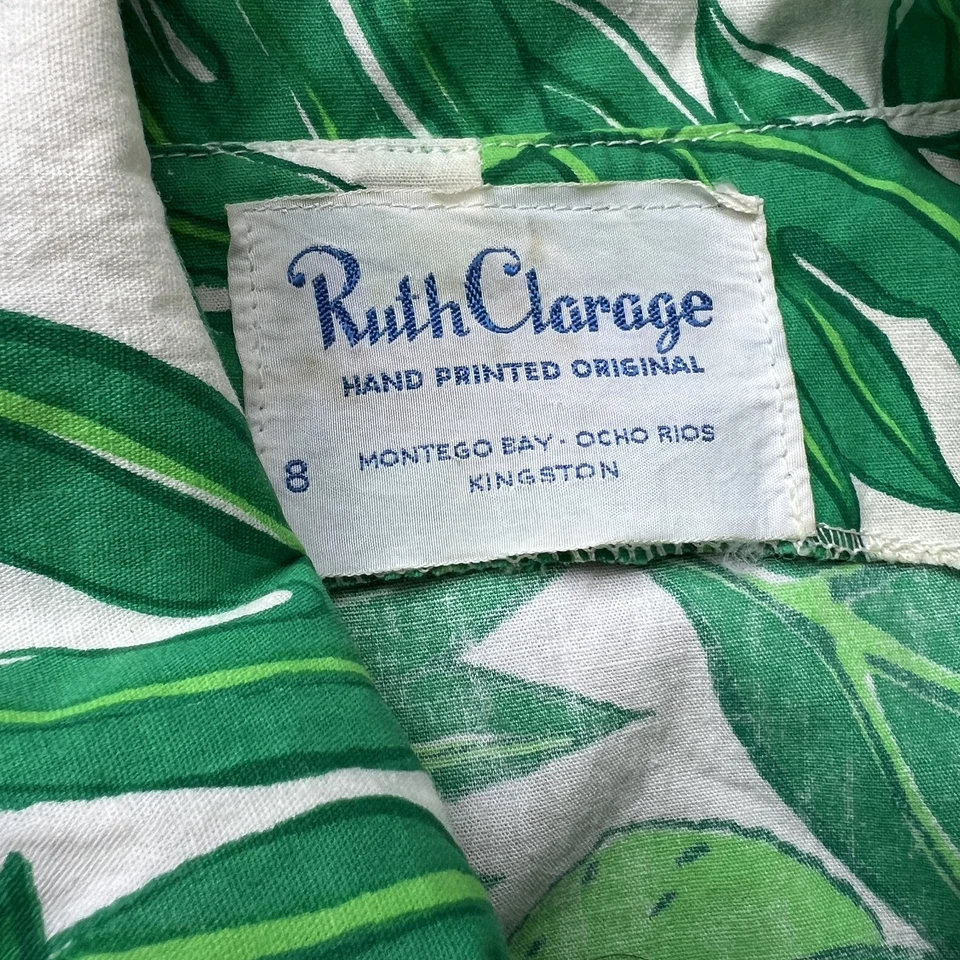 Vintage Ruth Clarage Green Palm Leaves + Lime Tunic + Hot Shorts Resort Set XS - Image 4 of 4