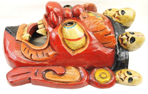 F993 Hand Crafted Wooden Mask of Bhairab Mahakal Wall Hanging Made In Nepal - Picture 5 of 6