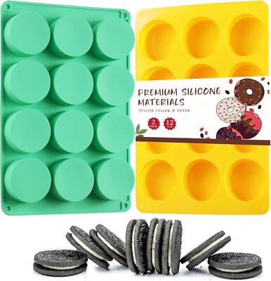 2PCS Oreo Molds Silicone, HIA Round 12-Cavity Oreo Chocolate Cookie Candy Silico