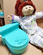 VINTAGE 1982 CABBAGE PATCH KIDS DOLL Brown Eyes Dimples OPEN MOUTH w Toilet