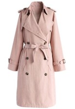 Chicwish Refined Double-breasted Trench Coat In Pastel Pink