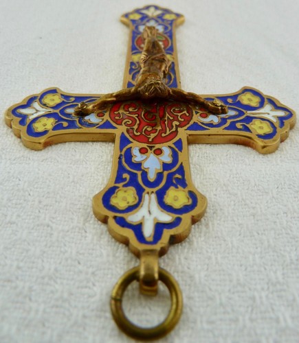 Anhänger Kreuz mit Jesus Metall vergoldet mit Emaille Rom Italien um 1900 - Bild 4 von 14