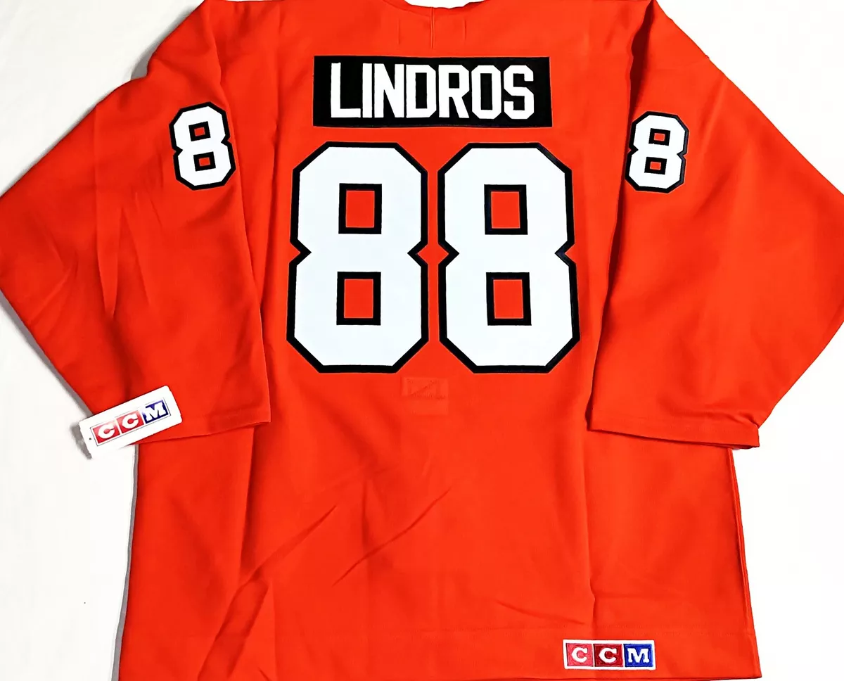 PRO-52 ERIC LINDROS PHILADELPHIA FLYERS 97 CUP PATCH CCM/MASKA AUTHENTIC JERSEY
