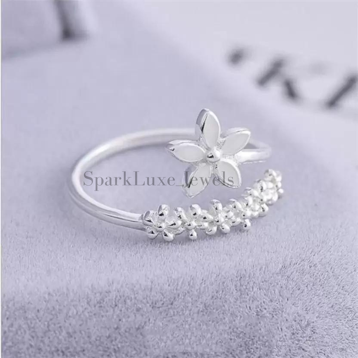 925 silver flower adjustable ring index finger ring Silver Ring