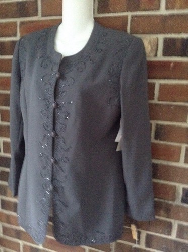 Ann Gerlin Olive Green Beaded Jacket Blazer Lined Button Down Round Neck NWT 8 - Picture 2 of 4