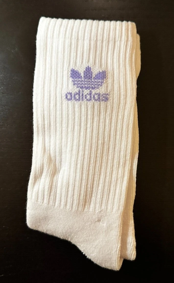 Crew Socks adidas Originals White Purple Trefoil 1 Pk Boys Size 3Y 9