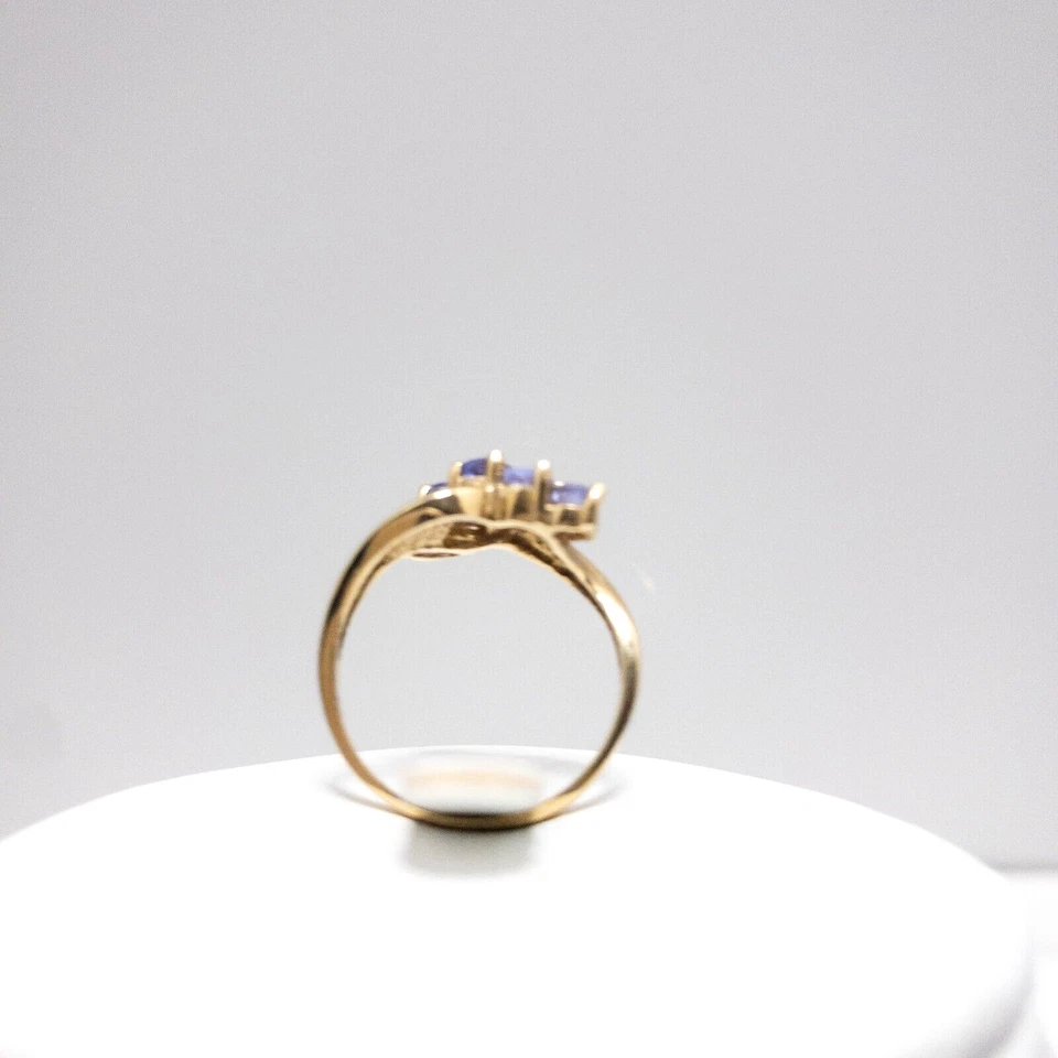 Anillo de Turmalina Oro 10K Azul Remolino Patrón Gemas Marcadas EV 3 Talla 6 Cruz Entrecruzada Foto 4 de 4