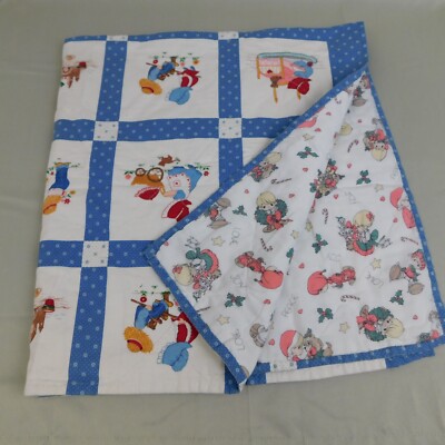 Vintage Sunbonnet Sue & Precious Moments Double Sided Hand-Made Crib Quilt #6121