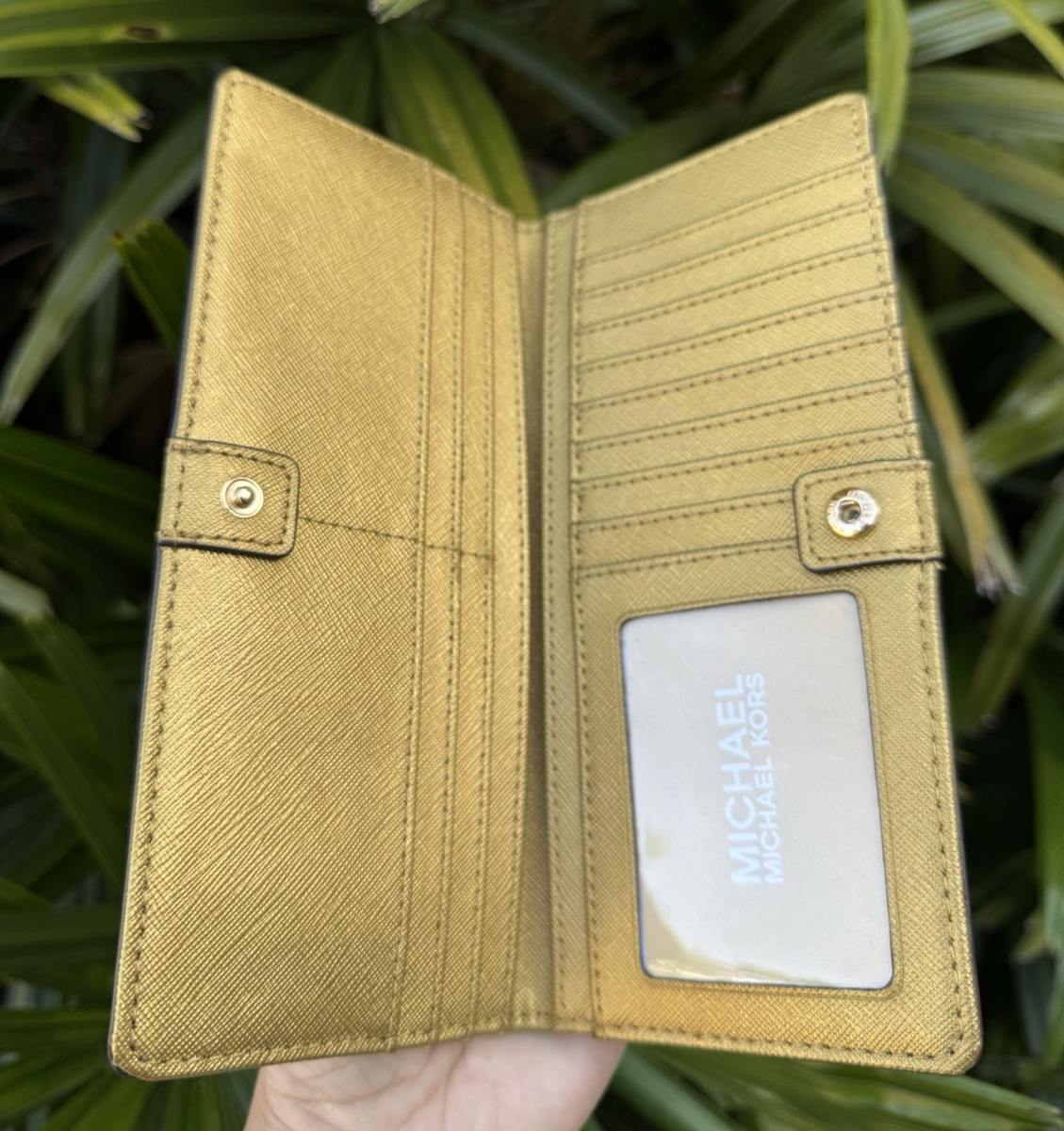 Michael Kors Old Gold Flat Slim Bifold Wallet Jet Set Travel
