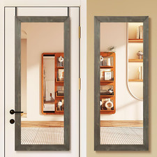 Full Length Over the Door Mirror, 44"x18" Wooden Frame, Brown, Easy Mounting