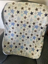 Cuddle Time Blue Green White Brown Stars Minky Sherpa Baby Blanket Lovey