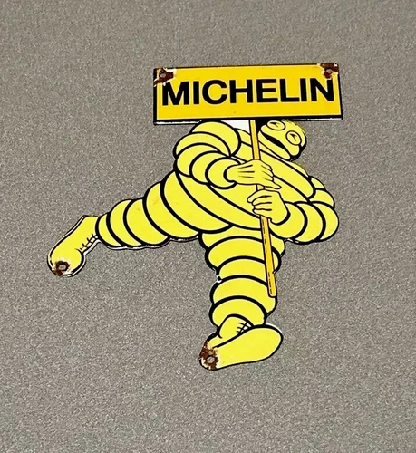 VINTAGE 12” MICHELIN MAN PORCELAIN SIGN CAR GAS OIL TRUCK