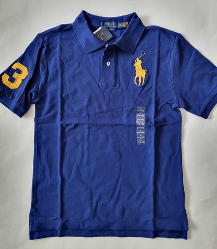 Polo RALPH LAUREN Big Boys Polo Shirt Size 4 M Blue White Big Pony