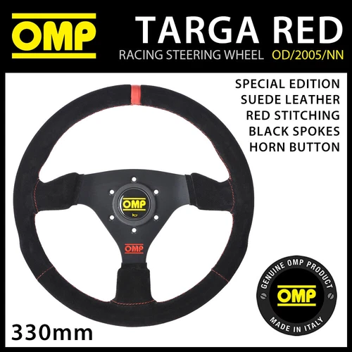 OMP TARGA STEERING WHEEL SUEDE LEATHER 330mm RED TRIM & LOGO! SPECIAL EDITION!