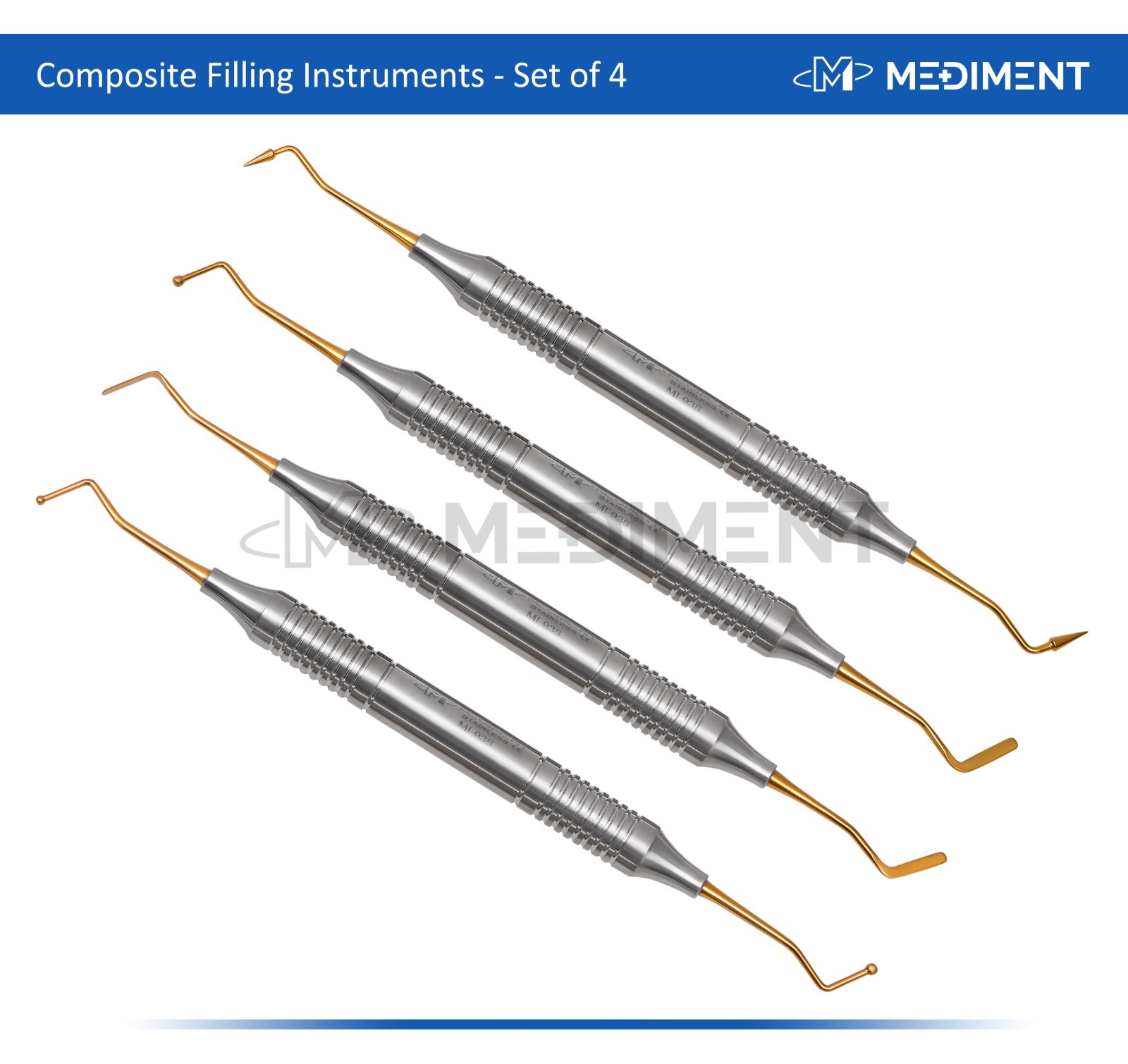 4 Pcs Dental Composite Filling Instrument Gold Titanium Coated Restorative Kit